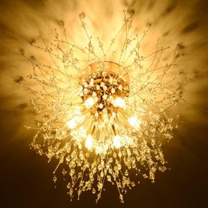 Modern Sputnik Firework Close To Ceiling Lamp Gold