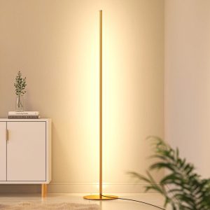 EDISHINE RGBW Corner Floor Lamp with Remote, Minimalist Dimmable Atmosphere LED Lighting, Color Changing Slim Sleek Standing Lamp, Modern Tall Mood Light for Living Room, Bedroom, Office Gold