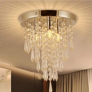 Mini Crystal Chandelier Small Modern Ceiling Light Flush Mount LED Ceiling Lamp, 3-Lights Hanging Crystal Lighting Fixtures For Aisle, Hallway Corridor Living Room Bedroom (G9 Bulb NOT Included) Clear