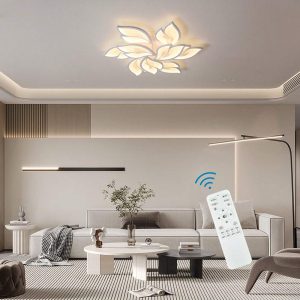 Qcyuui Modern LED Ceiling Light, Dimmable Flower Shape Flush Mount Ceiling Lamp Fixture, 75W Acrylic Petals Ceiling Chandelier Lighting For Living Room Bedroom (9-Head,3000-6000K,White) White