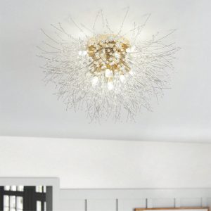 Unique 8 Lights Dandelion Flush Mount Ceiling Lamp Creative Light Fixture Gold