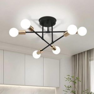 YHTlaeh Close To Ceiling Lamp Industrial Shape DIY Ceiling Lamp E26 Modern Vintage Iron Ceiling Lamp For Bedroom Living Room Kitchen Corridor Black+Gold