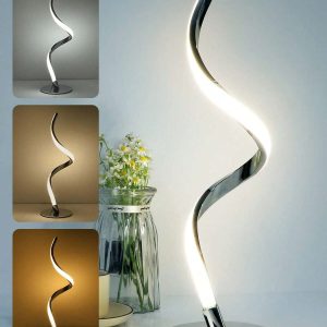 Yarra-Decor Modern Spiral Bedside Lamp - 3 Colors Touch Control LED Table Lamp, Stepless Dimmable Nightstand Lamps For Bedroom Living Room & Office(3000K 4000K 5000K) Silver