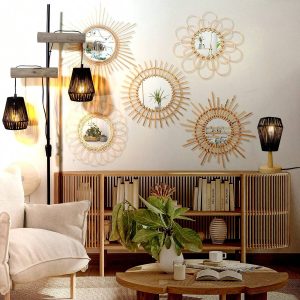 For Floor Lamps Rattan Small Boho Rope Lamp Cover Shades ,2 PCS Lampshade Replacement Black