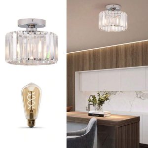 Modern Chandelier Light Crystal Ceiling Light Fixture Flush Mount Ceiling Lamp White