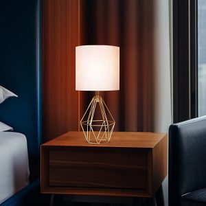 KUNJOULAM KUNJOULAM Small Table Lamp, Gold Industrial Small Bedside Lamp With Hollow Out Metal Base Night Stand Light Modern Accent Lamp, Modern Nightstand Lamp For Bedroom Living Room US A Type Plug(110-127V)