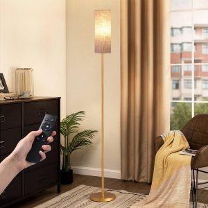 Gold Modern Corner Floor Lamp With Remote, Stepless Dimmable Minimalist Reading Lamp, 65" Tall Pole Lamp For Living Room, Bedroom, Office, 9W LED Bulb Included Rectangle Lamp Shade