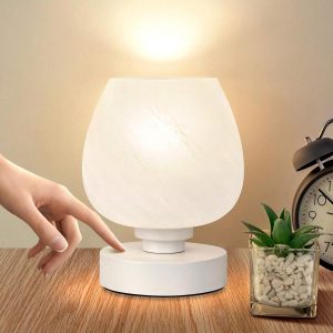 Touch Bedside Table Lamp - Modern Small Lamp For Bedroom Nightstand, 3 Way Dimmable Desk Lamps With White Opal Glass Shade, Night Light For Room Decor, Simple Design Gifts(Warm White Bulb Included) US A Type Plug(110-127V)