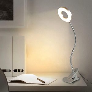 DLLT Silver/Black Clip-On Reading Light, Dimmable, 48 LEDs, 3 Colors, 15 Brightness Levels, Flexible Clamp For Various Uses: Reading, Office, Desk US A Type Plug(110-127V)