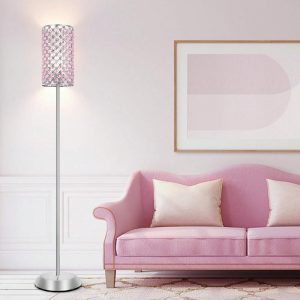 Crystal Floor Lamp For Bedroom, Living Room Pink Floor Lamps Modern Tall Lamp With On/Off Foot Switch Glam Standing Light For Girls Bedroom Minimalism Pole Corner Lamp For Office Dorm Hotel US A Type Plug(110-127V)