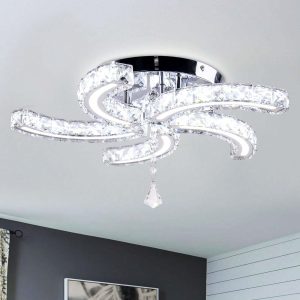 Modern Crystal Chandeliers Acrylic Crystal Led Ceiling Light Fixtures Arm Pendant Lighting Stainless Steel Ceiling Lamp Hanging Lights For Living Room Dining Room Bedroom (Cold White Multicolor Dimmable) White