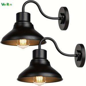 Veron 2pcs Outdoor Wall Light Fixtures, Farmhouse Exterior Porch Lights, Black Barn Lights, Vintage Waterproof Outside Wall Sconces For House Patio Front Garage, E26