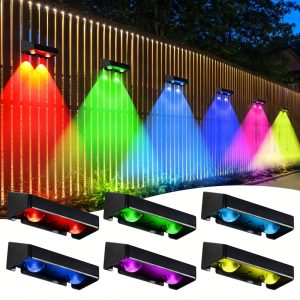 4pcs Outdoor Solar Wall Lights, Outdoor Porch Lights, Gardeng Lights, Path Lamp, External Lighting Fixtures, External Lights For Courtyards, Gardens, Houses, And Garages, RGB Outdoor Wall Lights With 7 Lighting Colors